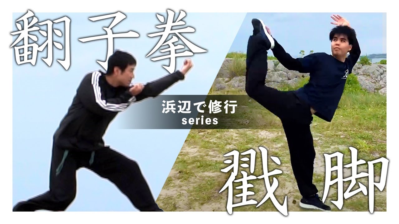 浜辺で中国武術修行：戳脚と翻子拳  Chuojiao & Fangziquan at a beach