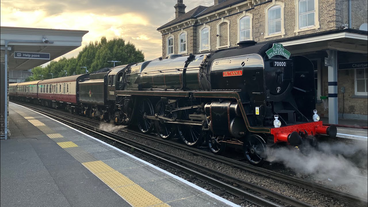 70000 Britannia Arriving & Departing Chertsey & Passing Betchworth - 13/08/24