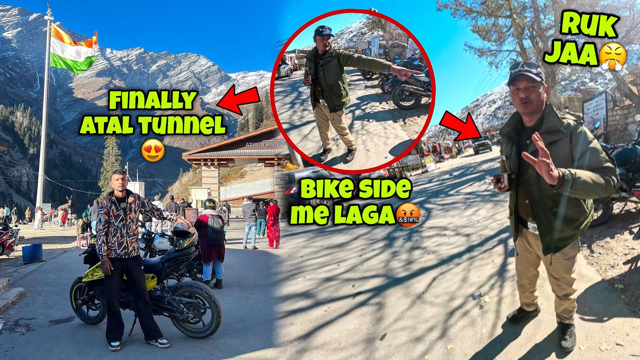 Manali Police Stopped me😰/Bike side me laga🤬/Finally Atal Tunnel😍