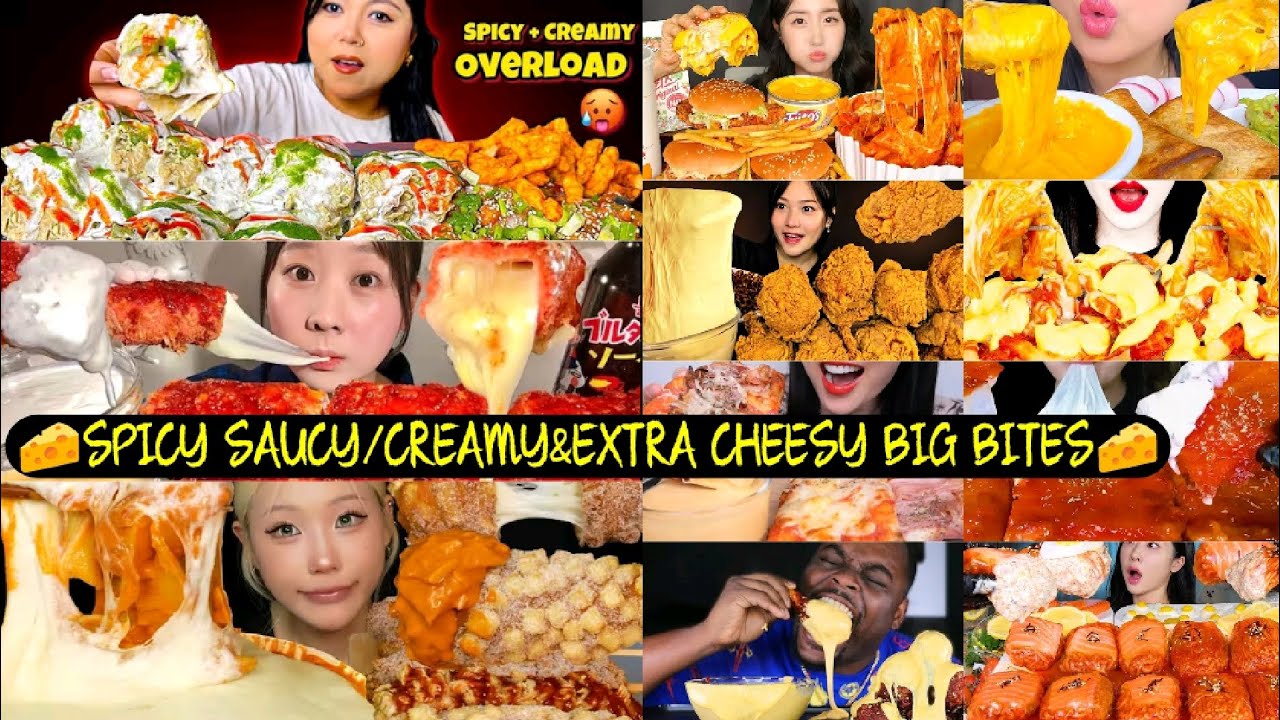 🔥🧀SPICY SAUCY/CREAMY & EXTRA CHEESE MUKBANG COMPILATION | ASMR BIG BITES | EXTREME CHEESE PULL 🌶️🍜🍕