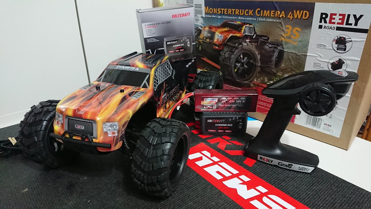 Unboxing - Reely Cimera Black Brushless 1/10 RC Modellauto Elektro Monstertruck -  Ladegerät -  Akku