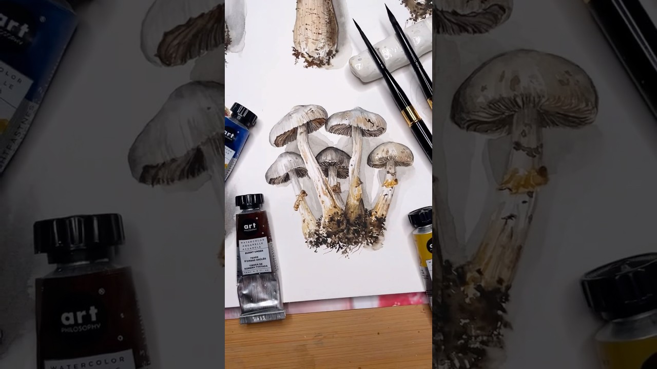 Realistic watercolor mushrooms 
