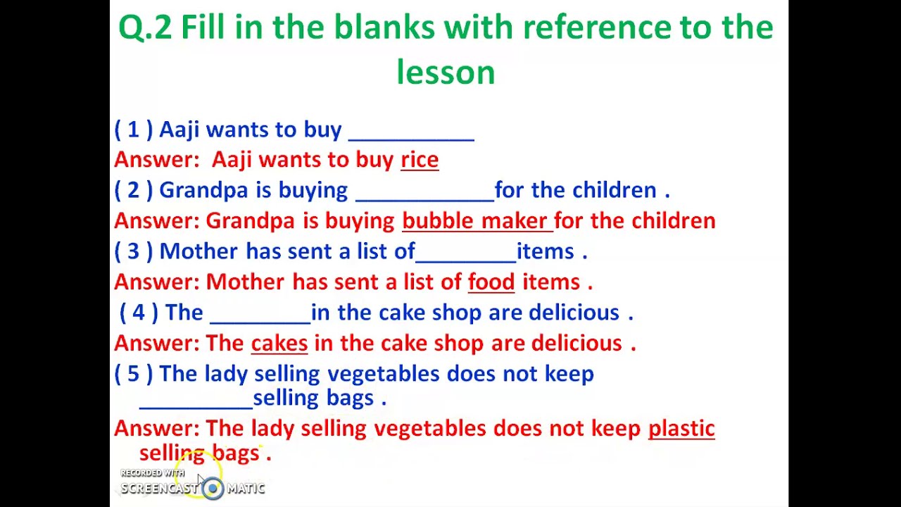 24 At the Market Question Answer Std 3 Subject English
