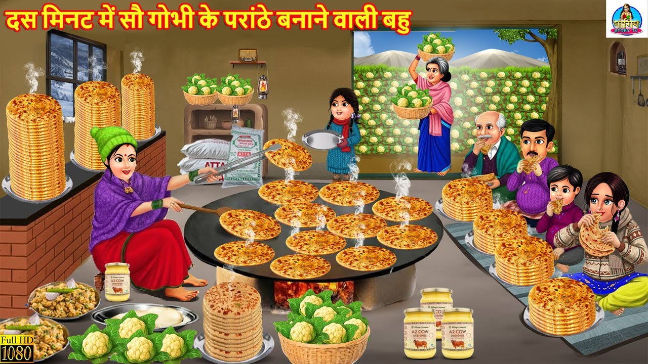 दस मिनट में सौ गोभी के परांठे बनाने वाली बहु | Saas Bahu | Hindi Kahani | Hindi Cartoon |Moral Story