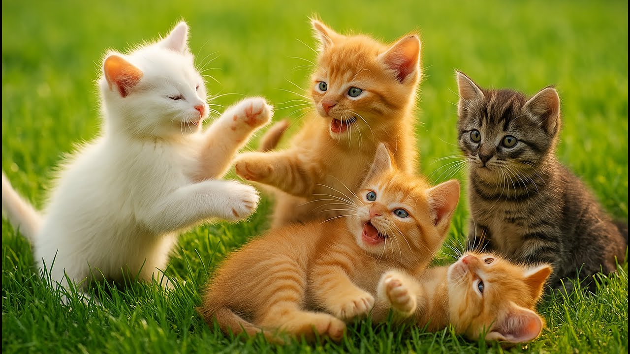 Adorable Kittens Playing on the Green Grass &ndash; Relaxing Cat Sounds & Cute Cat Videos