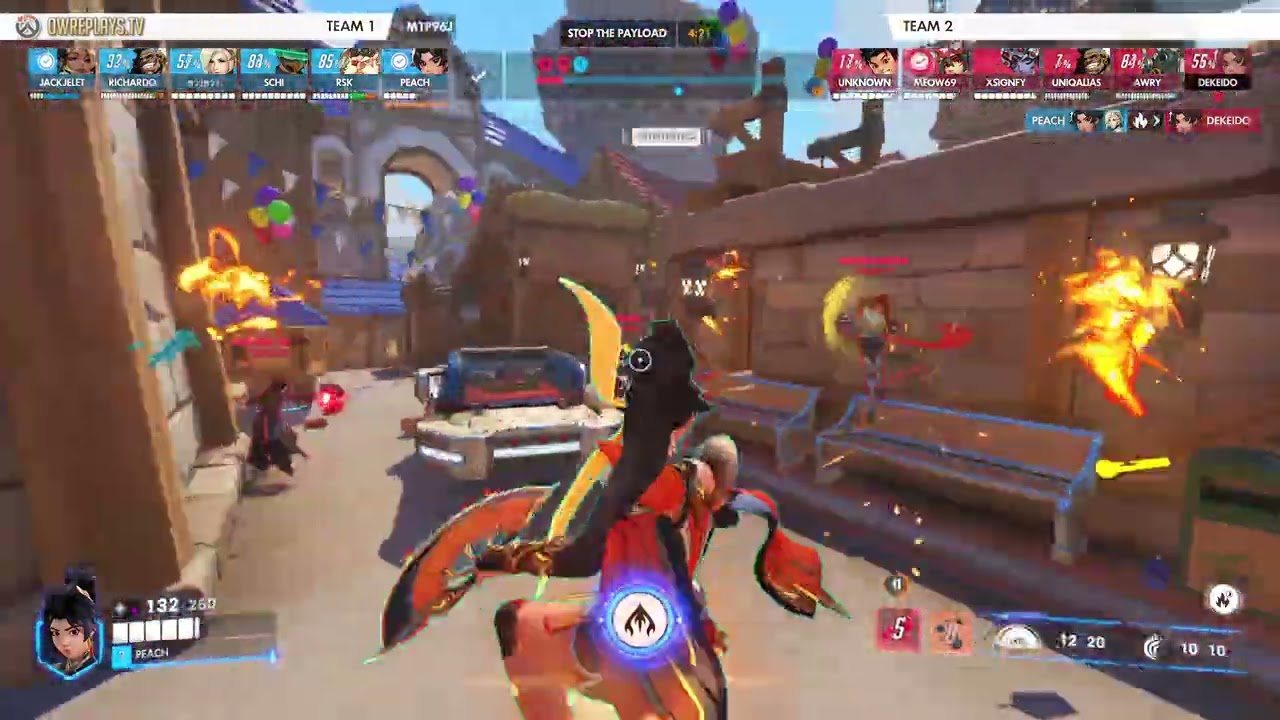 A tempo-controlled Blizzard World defense where layered poke, ... by PEACH — Overwatch Replay M1P96J