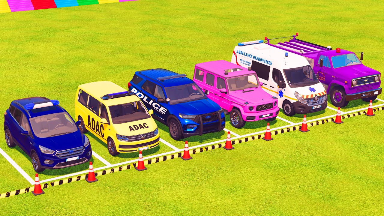 VUS GAME - TRANSPORTING POLICE CARS, FIRE DEPARTMENT, AMBULANCE VEHICLES WITH TRUCKS - FS22 #127