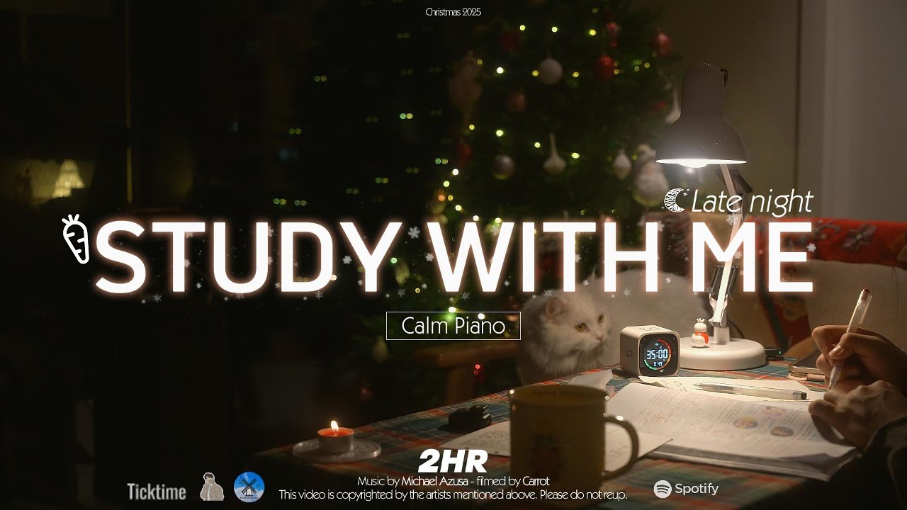 🎄2-HOUR STUDY WITH ME |🎹Calm Piano | Pomodoro 50-10, Christmas 2025 [different angles]