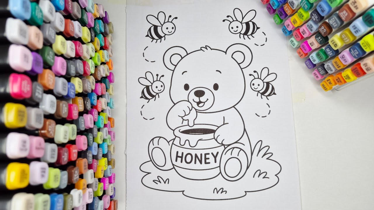 ASMR Cozy Cute Bear 🍯 | Relaxing Coloring for Sleep ✨ Stress Relief & Anxiety Calm