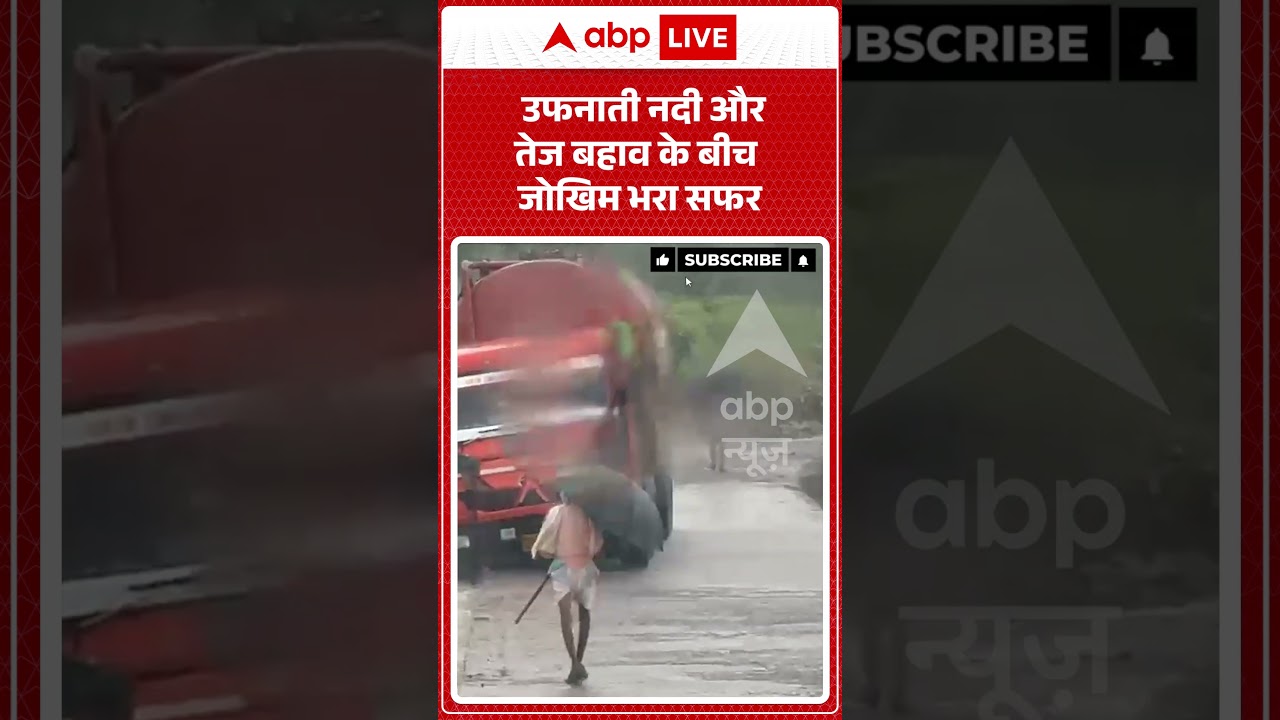 Viral Video : उफनाती नदी और तेज बहाव के बीच जोखिम भरा सफर | #viral #ytshorts