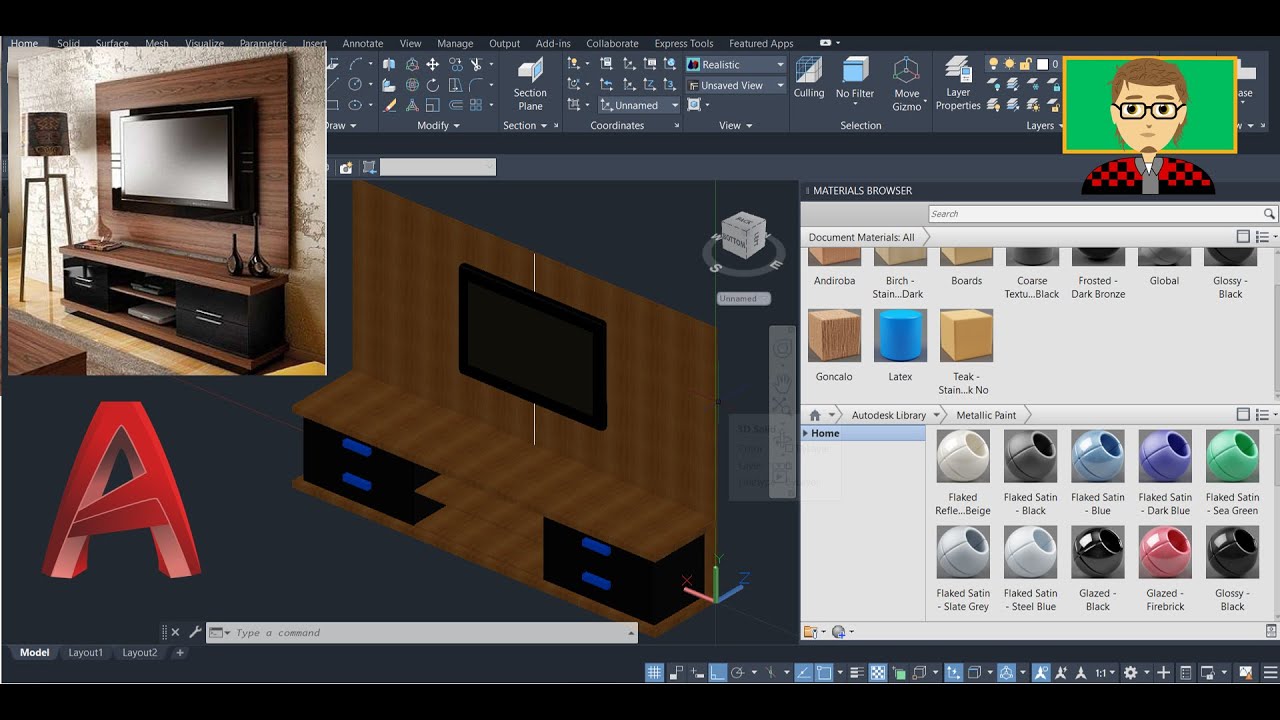 3D подставка под телевизор в AutoCAD