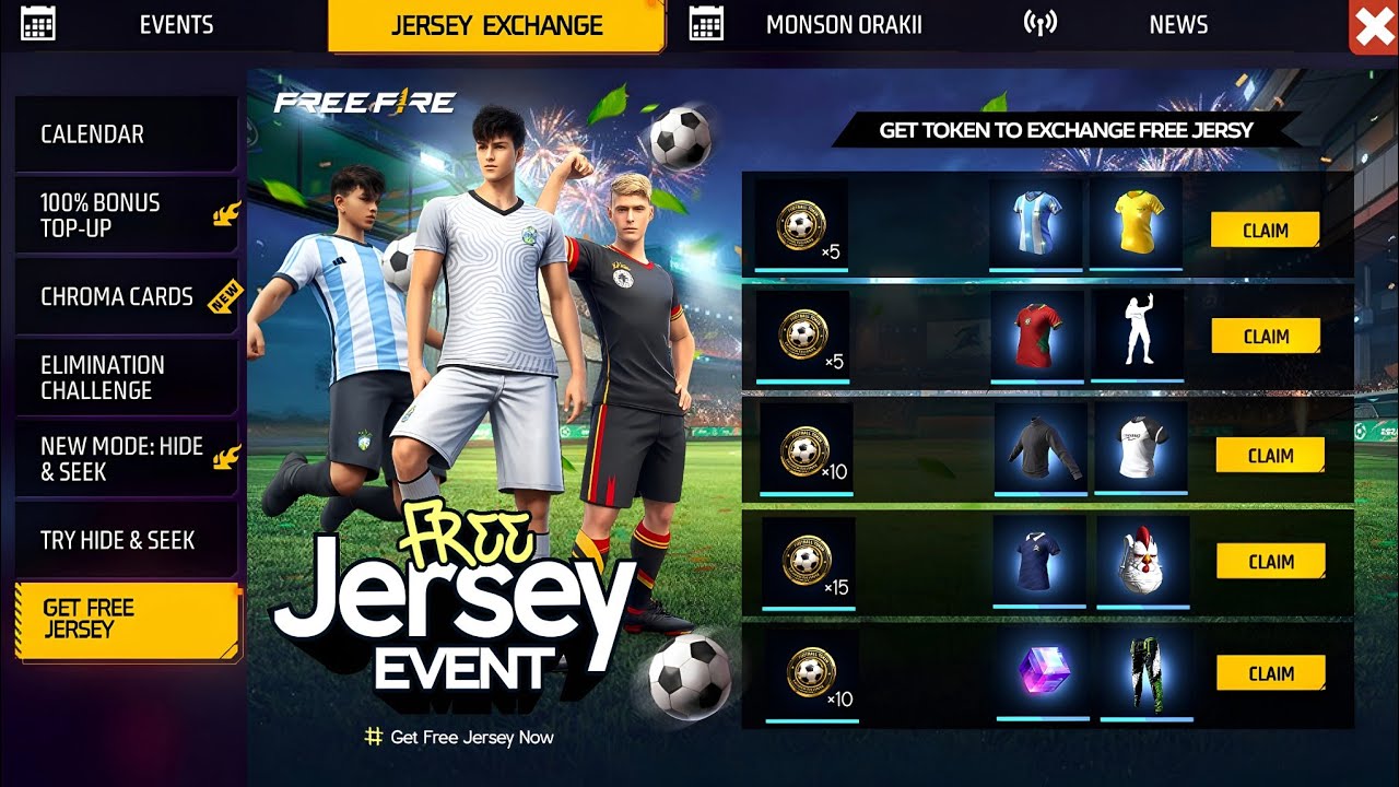 ফুটবল ইভেন্ট💥র্জাসি সবাই ফ্রিতে নিয়ে নাও🤩 Football Event Free Fire | Free Fire New Event BD Server