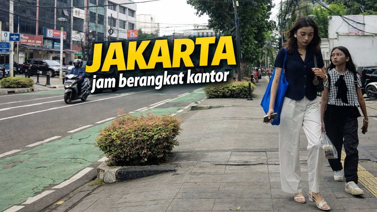 Downtown Jakarta, Indonesia Morning Walk from Wahid Hasyim to Johar Street - Rush Hour