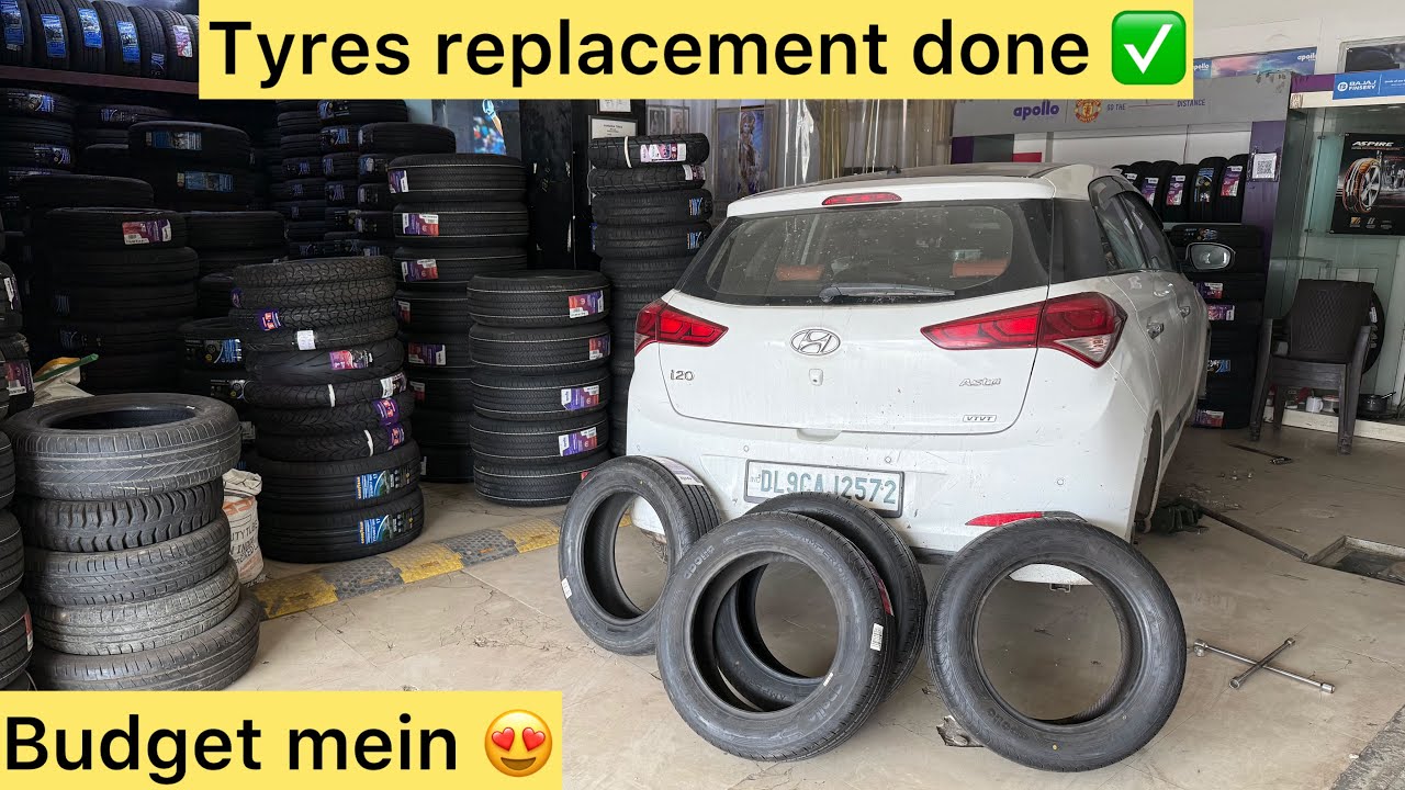 Hyundai i20 tyres change in budget price #tyres #hyundai #cars #i20 #vlog #automobile