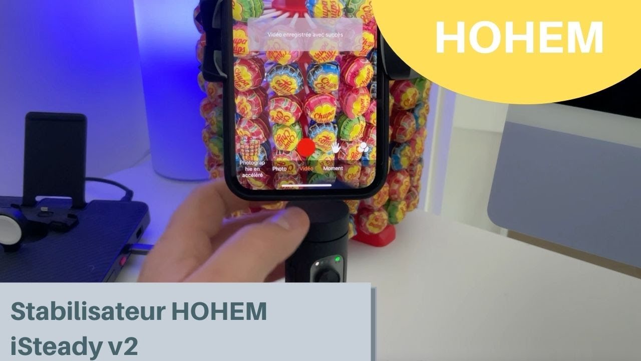 Stabilisateur pour iPhone iSteady v2 de HoHem avec caméra intégrée. Du cadre centré ou presque...