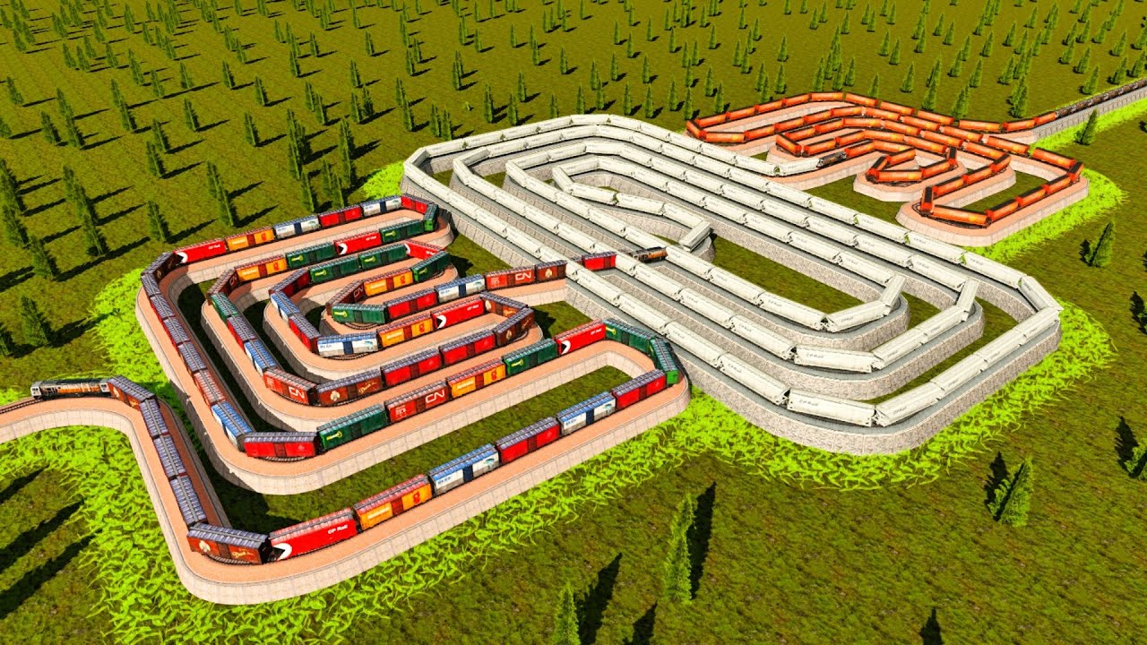 Three Tracks of a Giant Twisted Maze Train‼️Railway Tracks Have Many Sharp Bends🚦Trainz Simulator