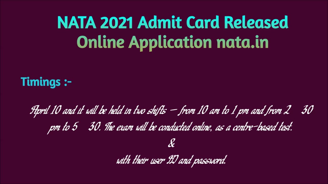 NATA 2021 Admit Card Released Online Application nata.in | National Aptitude Test in Architecture
