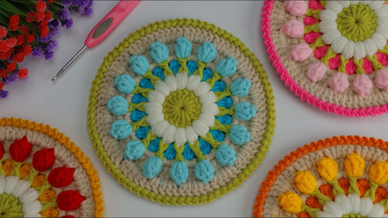 Crochet Pattern: Floral crochet coaster pattern  - Tulip Flower Coaster Crochet Pattern