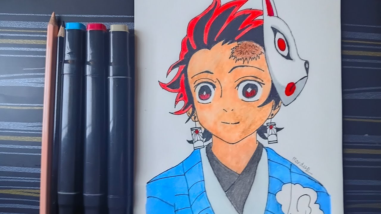 How To draw Tanjiro Kamado 🔥 easy way for beginners ‼️ #drawing #tanjiro #anime 
