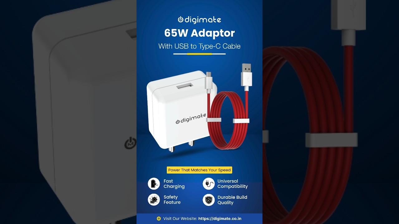 Digimate 65W Fast Charger + USB to Type-C Cable Combo