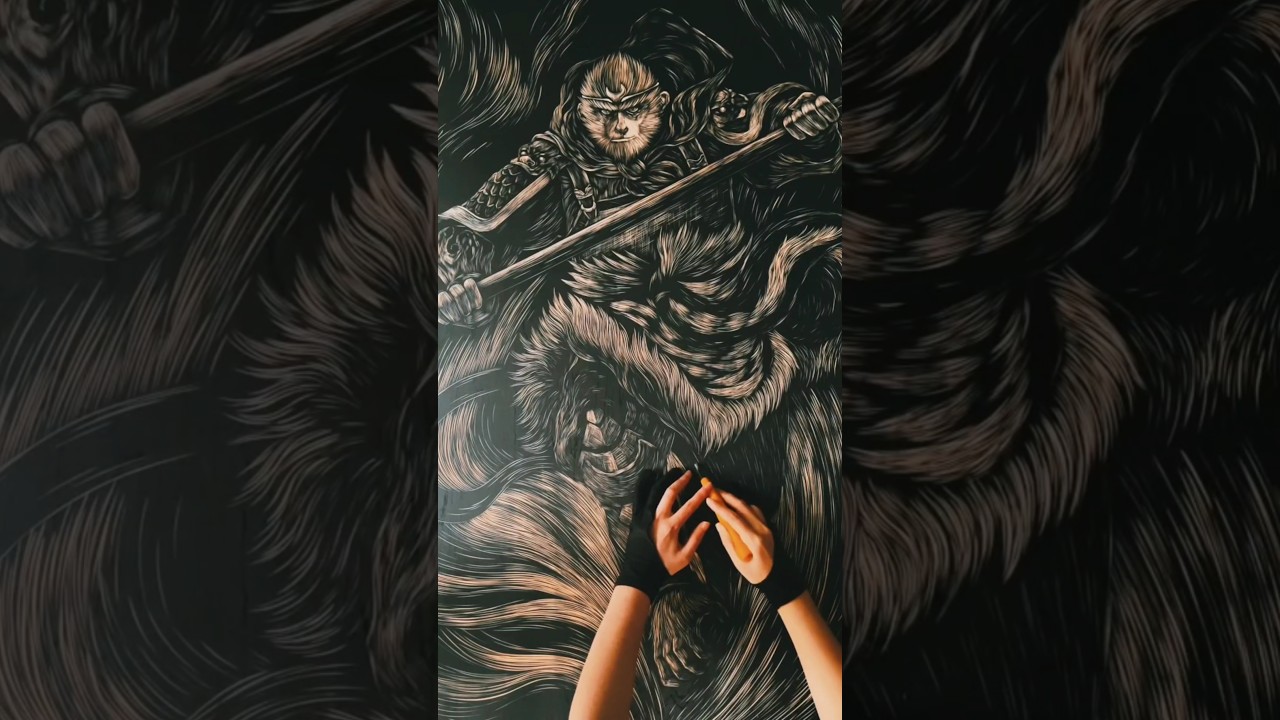 Wukong The Monkey King Woodblock Art | Pixel Peel #asmrart #asmr #pixelcraft #wukong #monkeyking