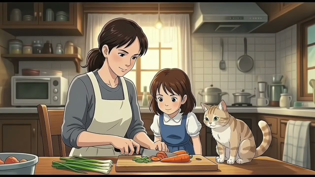 Morning Begain at the Kitchen Window ☀️🌸#GhibliStyle #CozyMorning #FamilyMoments #SliceOfLife