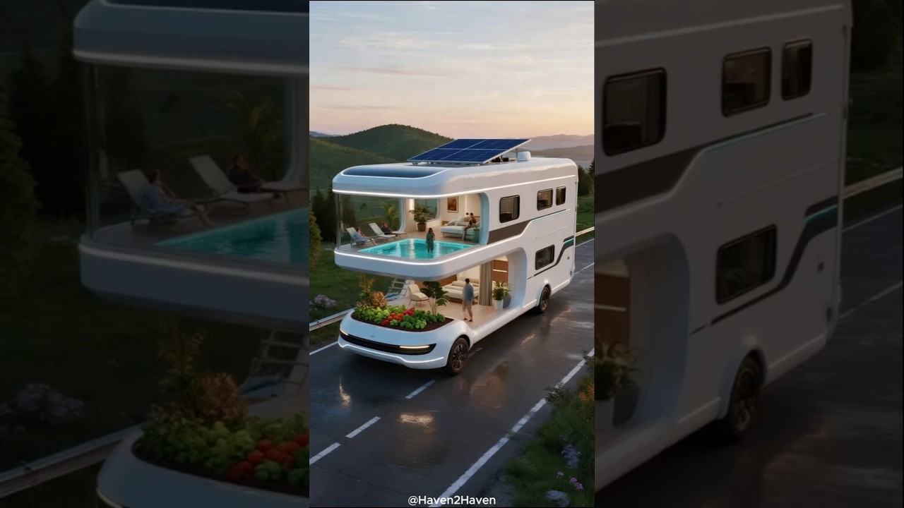 Luxury Double Deck RV with Pool and Garden 🏞️🚐 #Pool #EcoRide #DreamOn #haven2haven #shorts #F59