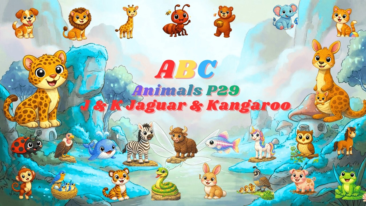 Животные зоопарка ABC, стр. 29, буквы J и K: ягуар и кенгуру | Детская песенка для детей | Kid TV...