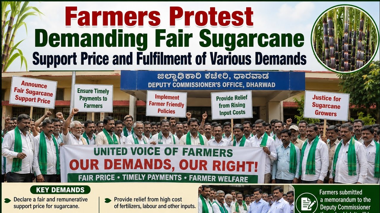 Farmers Protest Demanding Fair Sugarcane Support Price and Fulfilment of Various Demands