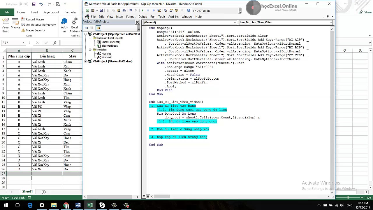 Ứng dụng VBA - Thêm dữ liệu và tự động sắp xếp nội dung sau khi thêm
