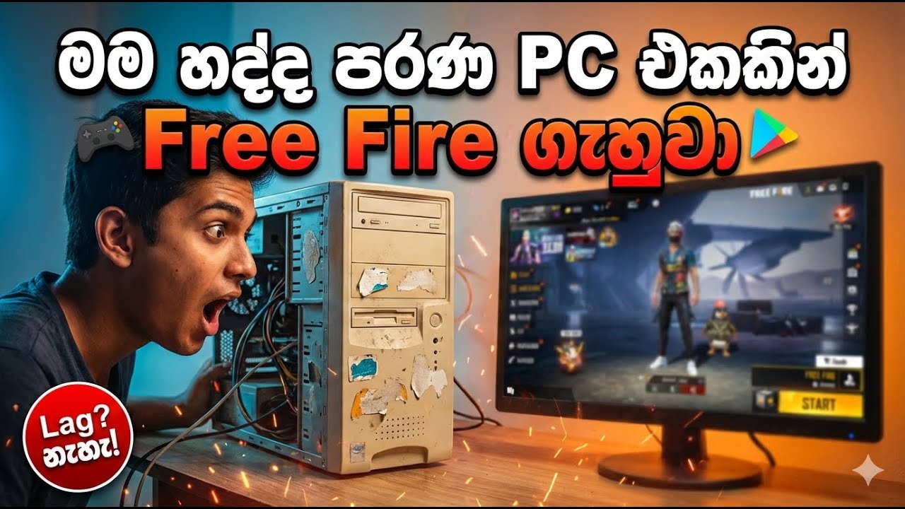 පරණ PC එකකින් Free Fire ගැහුවා | freefire |free fire game| Free Fire PC| lag fix, Sinhala #freefire