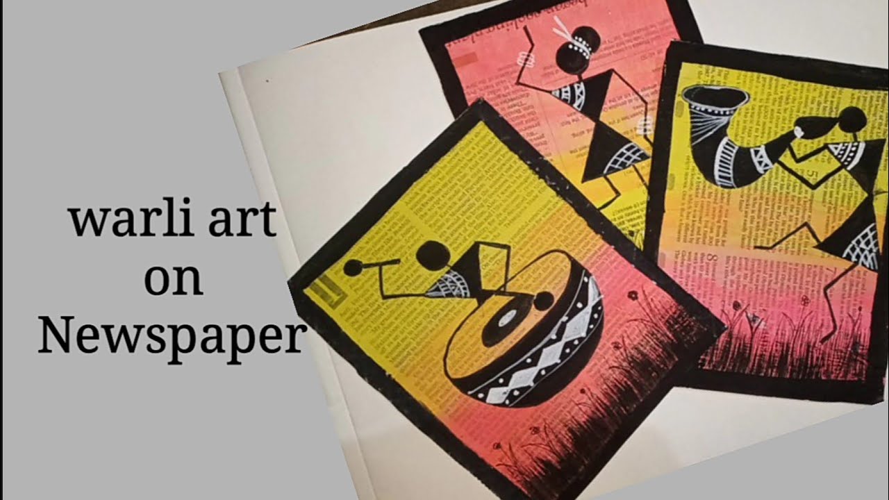Warli painting on newspaper/wall Decor ideswith newspaper/Newspaper craft/warli art scenery