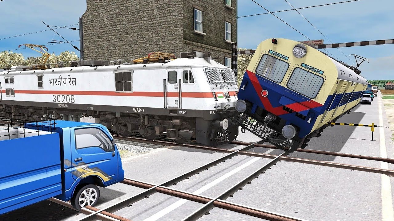 Train vs Train - Two Trains Crossing Each Other at Level Crossing | Train Simulator