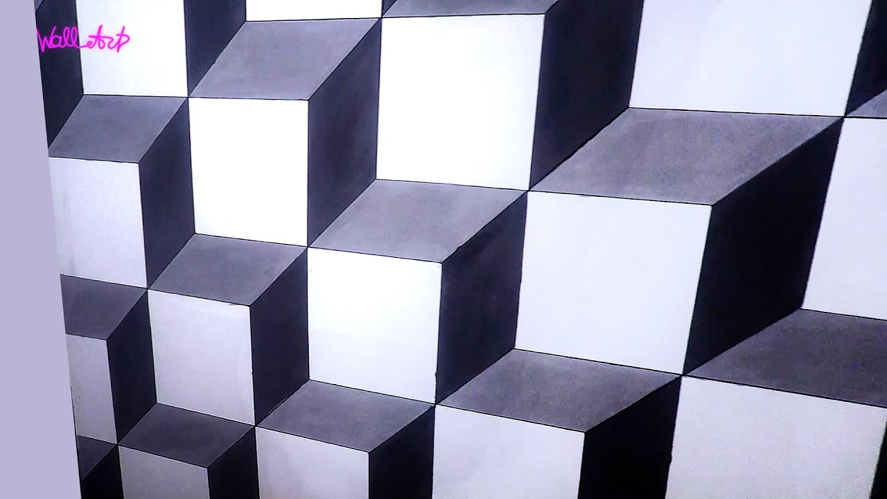 Wall is painted in cubes with 3d effect
