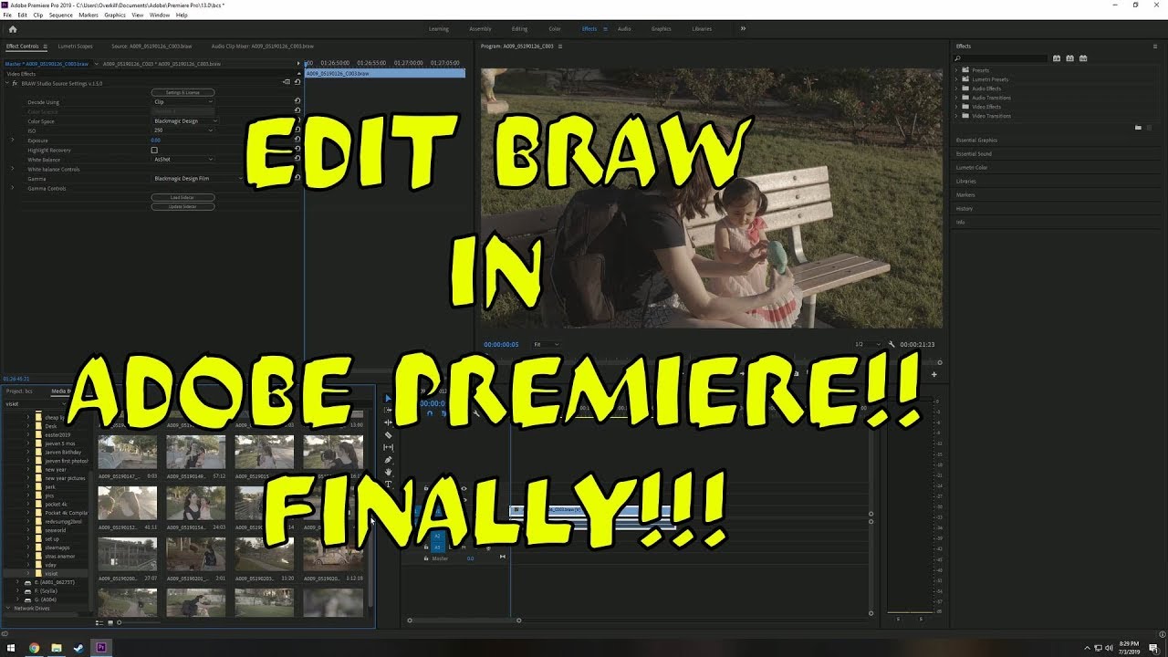Редактировать BRAW с помощью Adobe Premiere