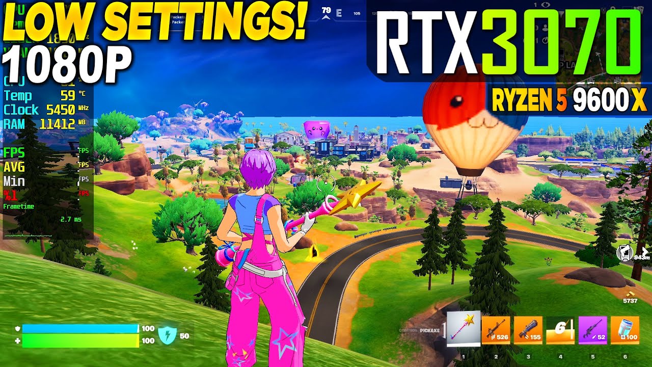 Fortnite Chapter 7 RTX 3070 + Ryzen 5 9600x - 1080p Low, Performance Mode,
