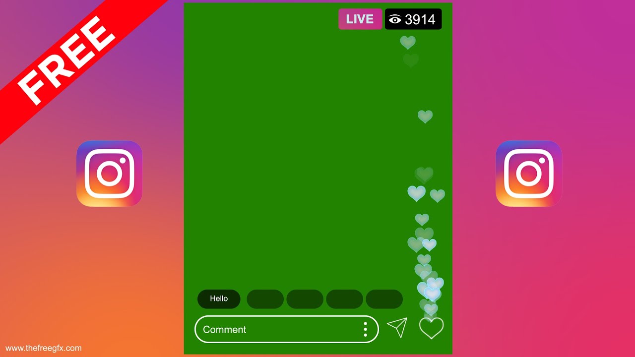 Instagram live screen free green screen video,insta live window with view count and like animation