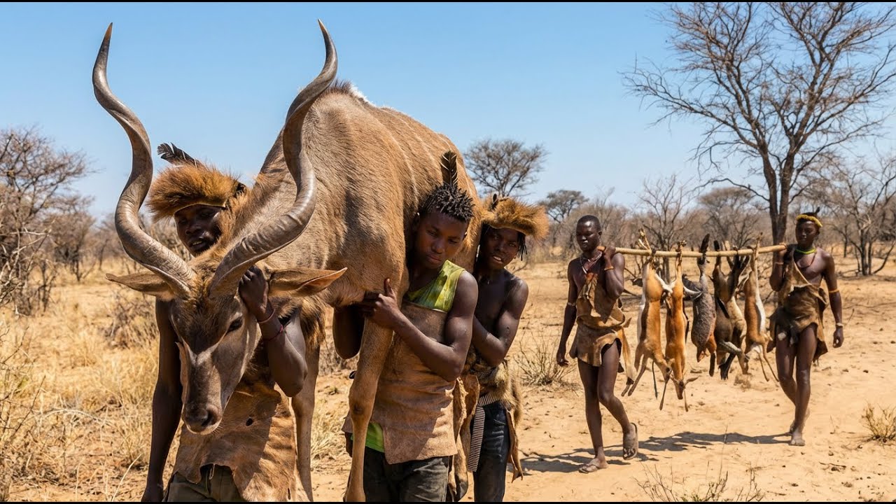 Hadzabe Tribe Hunting Kudu in the African Wilderness &mdash; Dangerous Survival Hunt