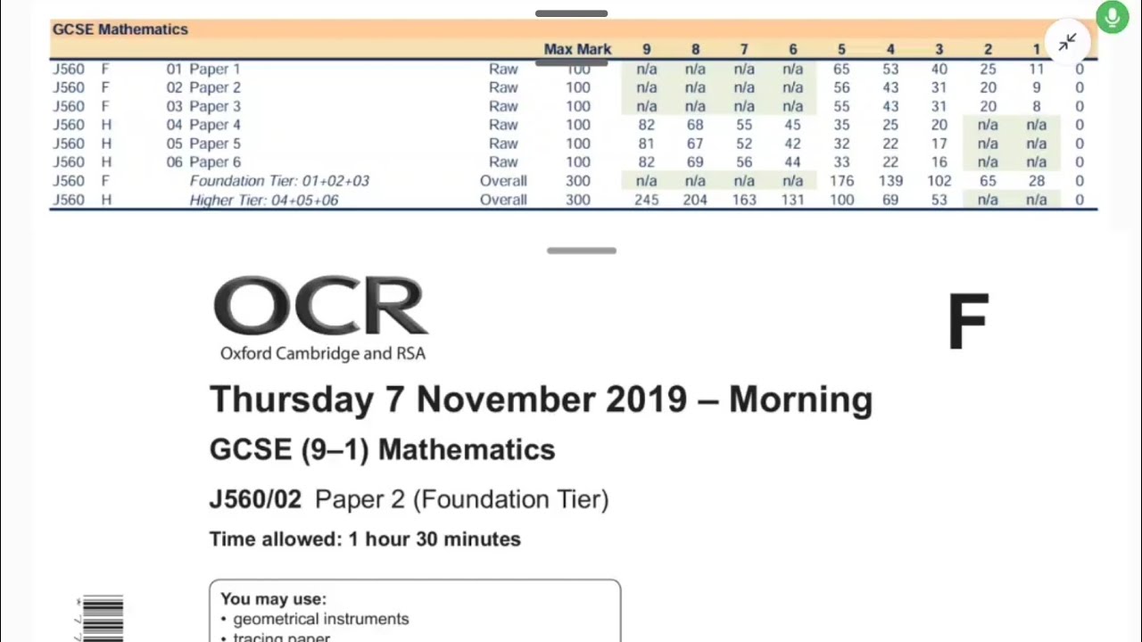OCR GCSE Maths - November 2019 - Paper 2 (Foundation Non calc)