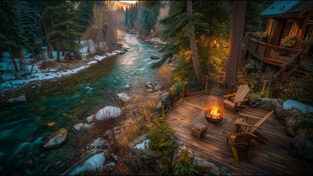 Cozy Cabin Porch in a Quiet Forest | Soft Nature Sounds | Birdsong and River Flow