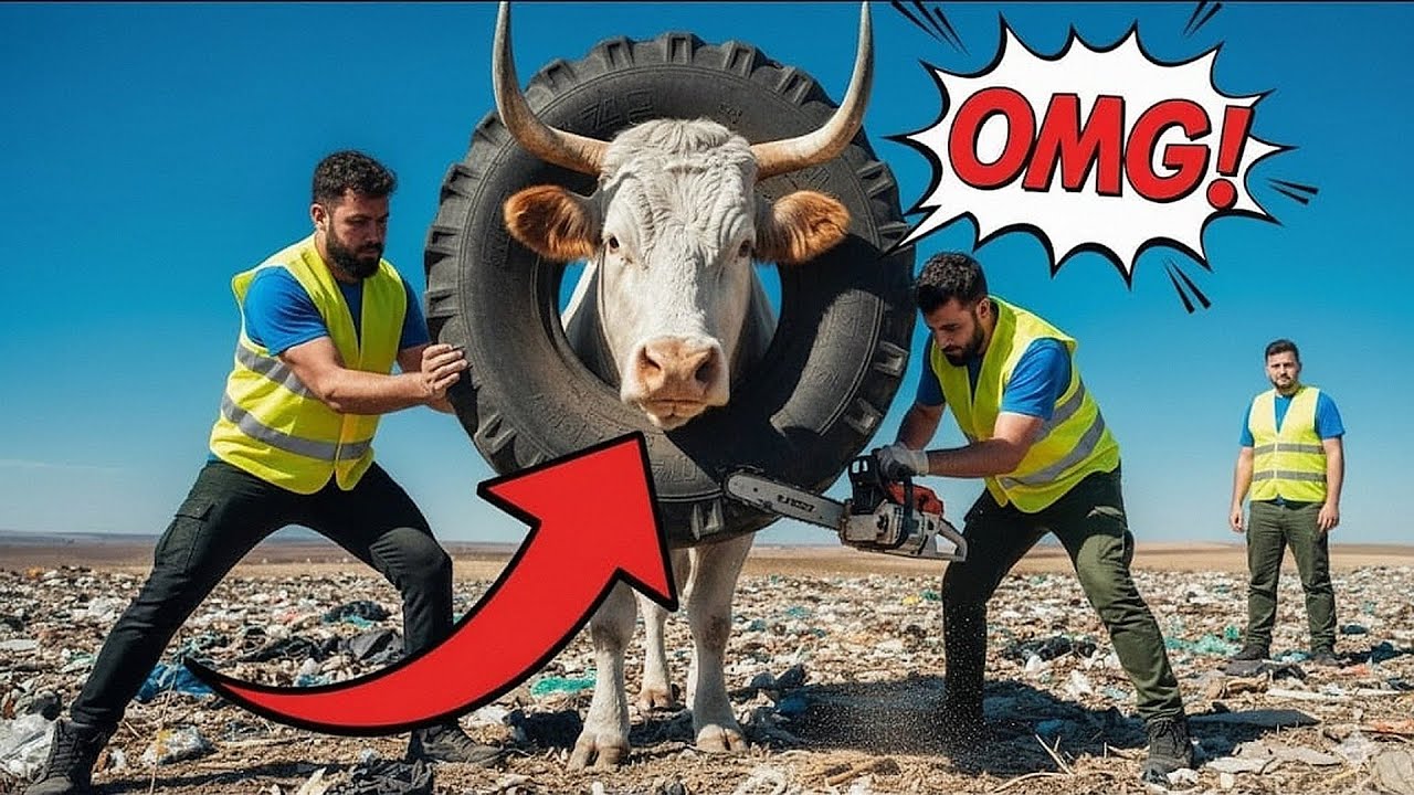 Rescue Team Saves Cow Trapped in Huge Rubber Tire 🐄I Animal Rescues