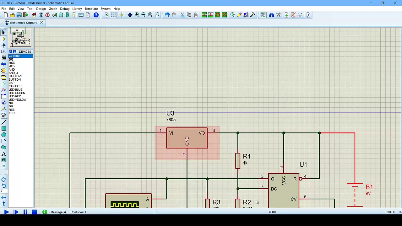 Implementaci&oacute;n de Sem&aacute;foro con reloj 555, contador 4 bits 74HC163 y circuitos l&oacute;gico combinacionale.