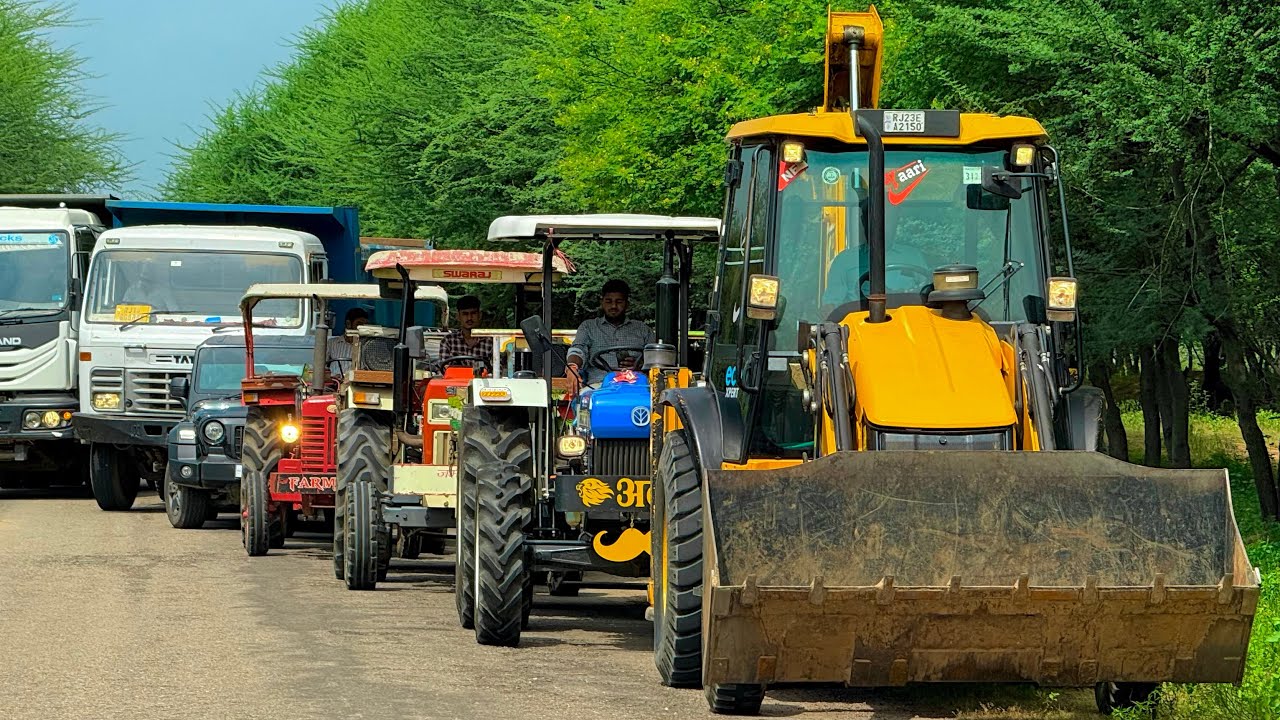Jcb 3dx loading Mud in TATA Tippers Tractors Swaraj 855F New Holland 3630 4x4 Tractor new Thar Truck