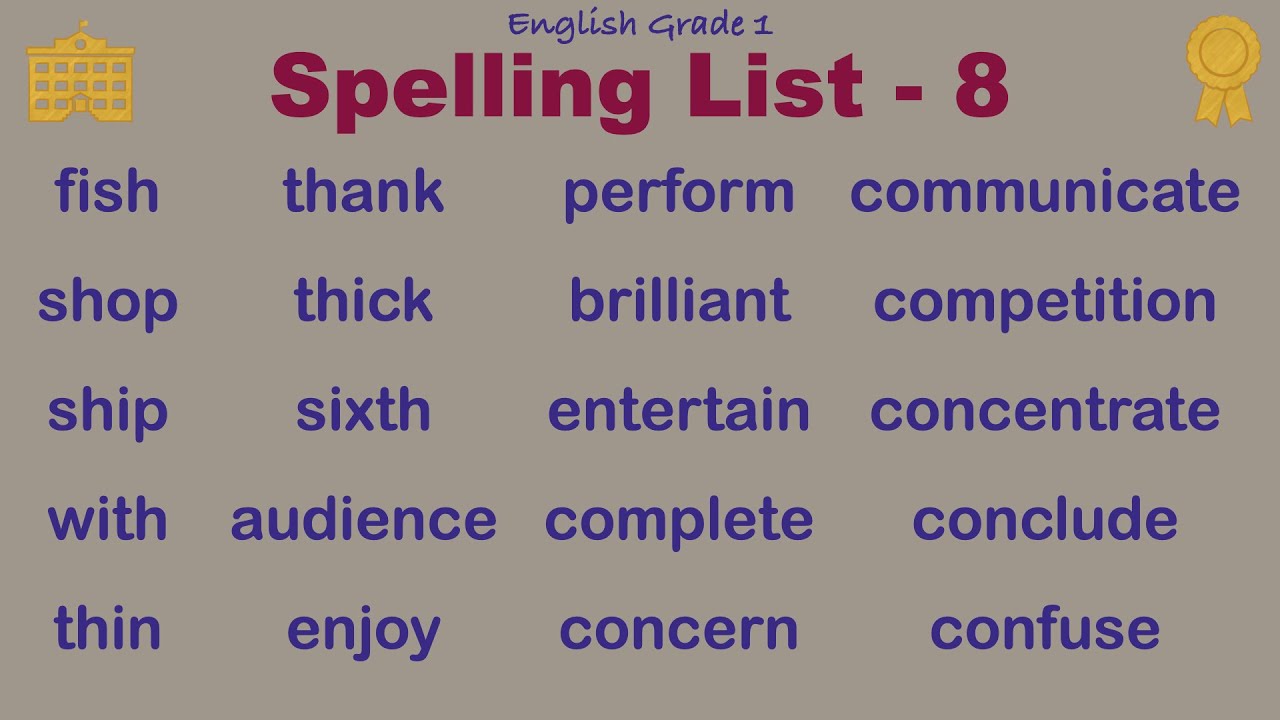English Grade 1 Spelling List 8