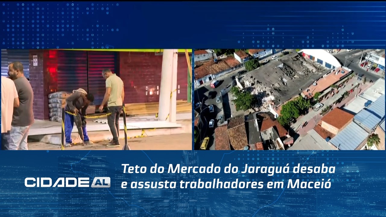 Teto do Mercado do Jaraguá desaba e assusta trabalhadores em Maceió