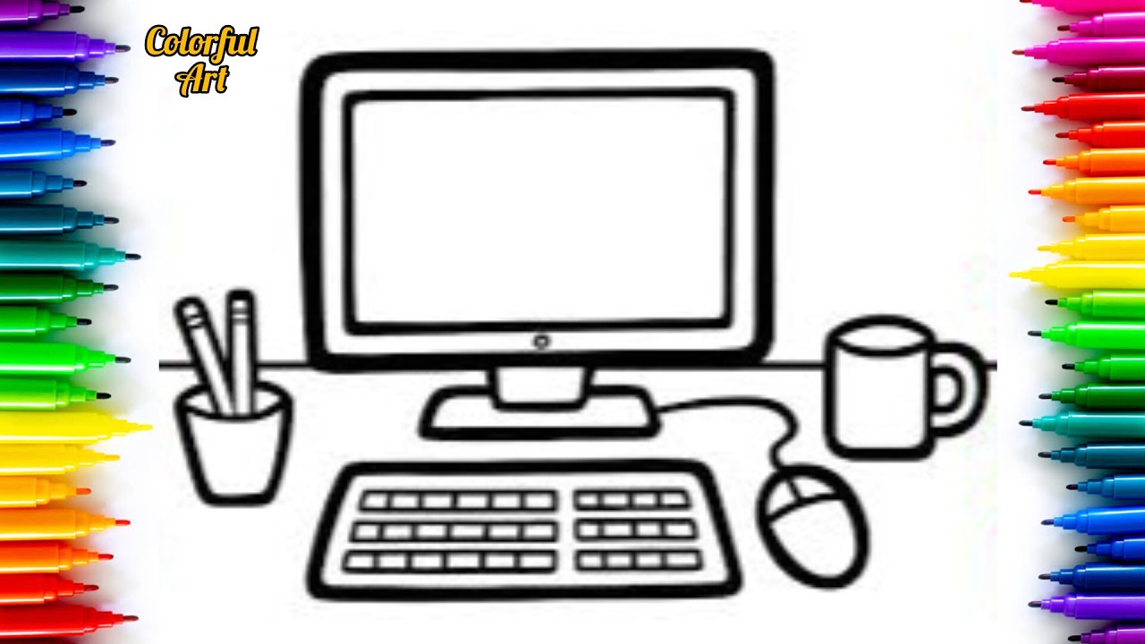 How to Draw a Computer Step by Step | Monitor, Keyboard & Mouse | Simple Computer Setup Drawing