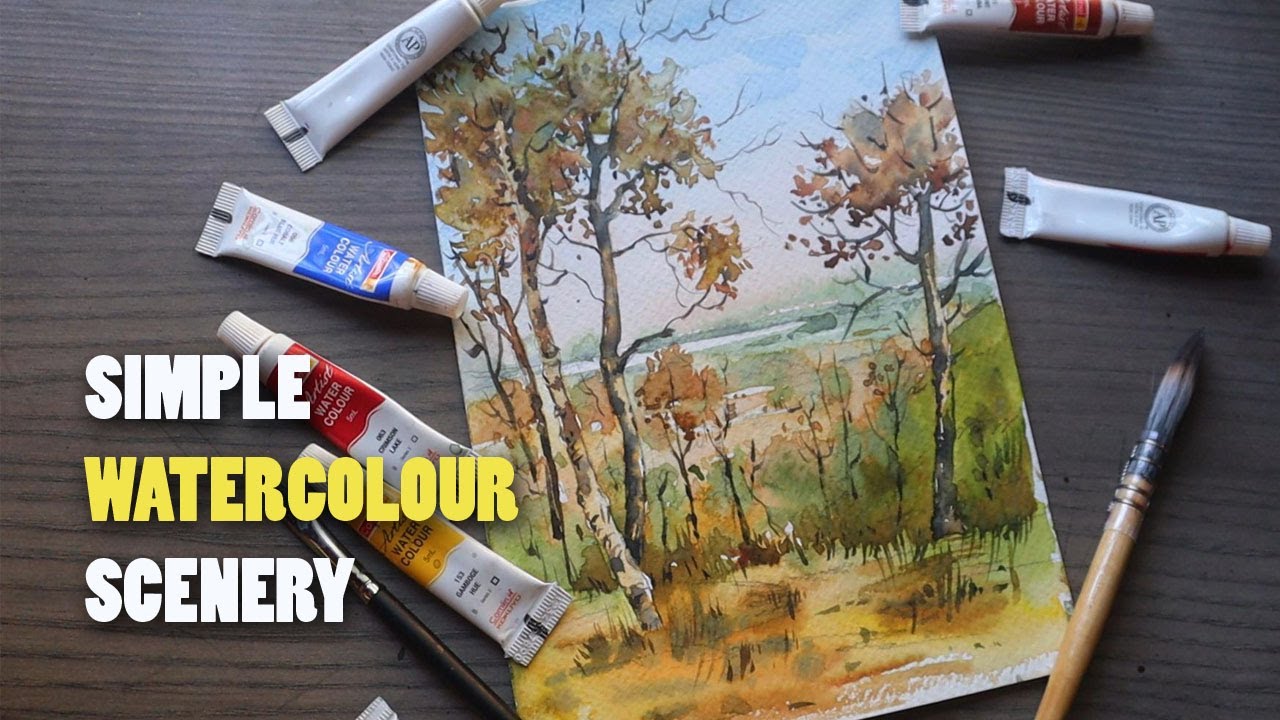 Watercolour Landscape Painting | Easy Process for Beginners | scenery painting