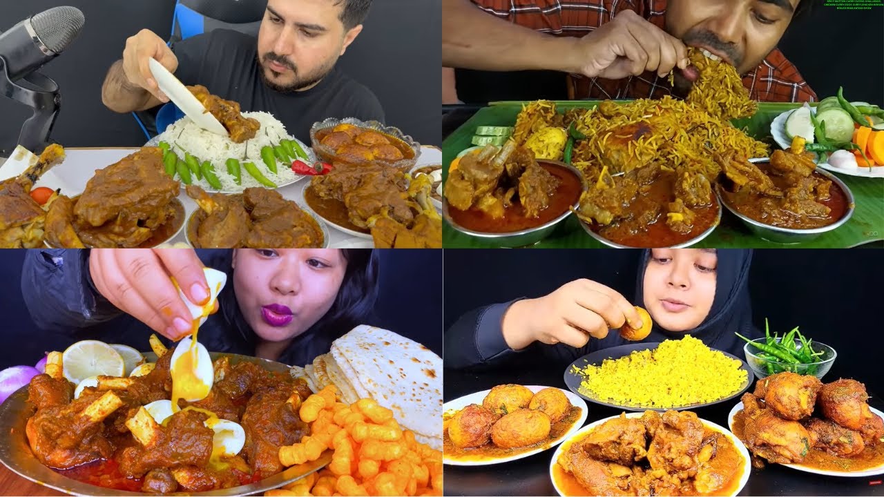 SPICY MUTTON CURRY EATING CHALLENGE,CHICKEN CURRY,EGGS CURRY,CHICKEN BIRYANI,BOILED EGGS,EATING SHOW