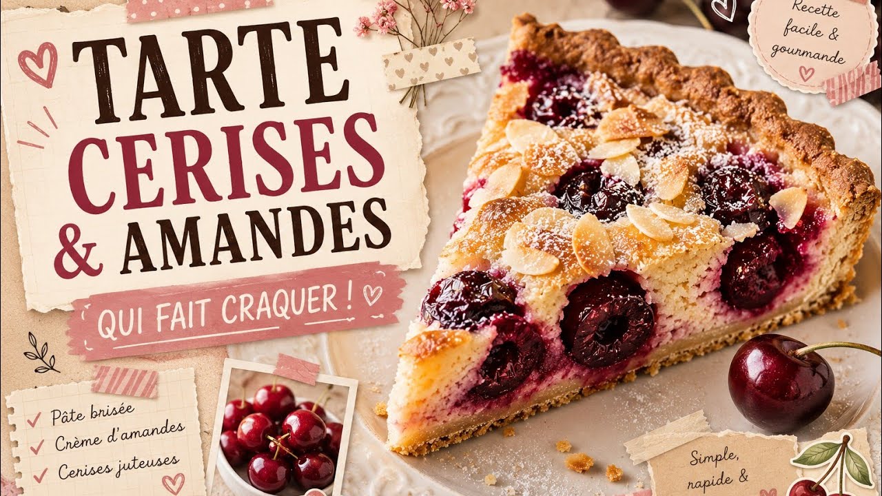 Recette tarte 🥧 aux cerises 🍒 & amandes facile et très savoureuse | Almond cherry tart easy recipe 😋