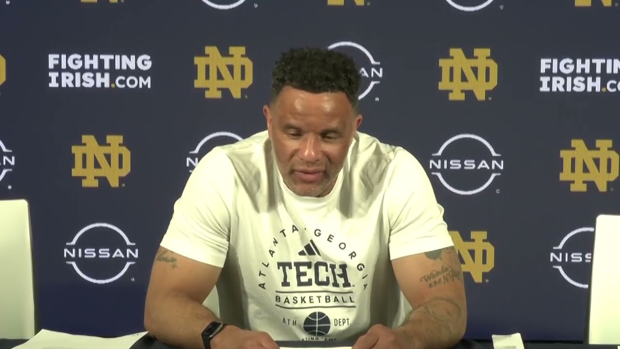 GT MBB - head coach Damon Stoudamire postgame press conference at Notre Dame - Feb. 14, 2026